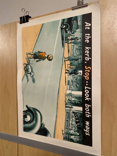 VINTAGE POSTER: Road Safety / At the kerb...Stop...Look both ways