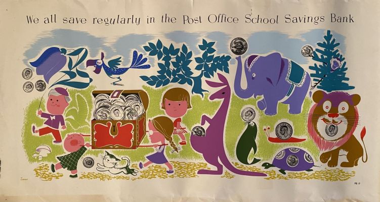 VINTAGE POSTER: Post Office School Savings Bank 1970s 
