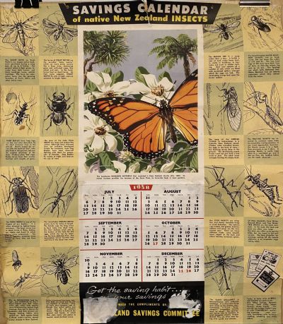 VINTAGE POSTER: Savings Calendar of Native Insects / NZ Savings Committee 1958 
