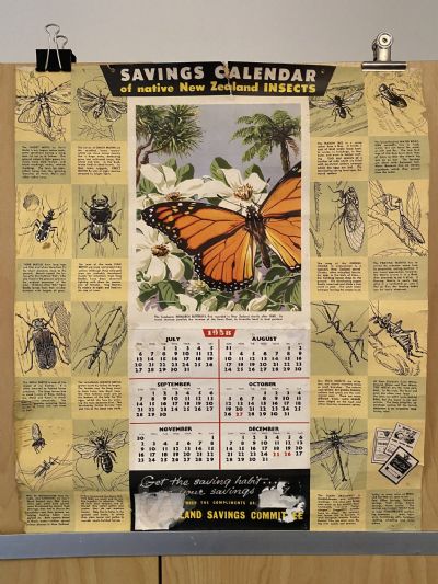 VINTAGE POSTER: Savings Calendar of Native Insects / NZ Savings Committee 1958