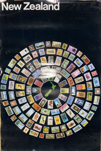 VINTAGE POSTER: New Zealand Postage Stamps 