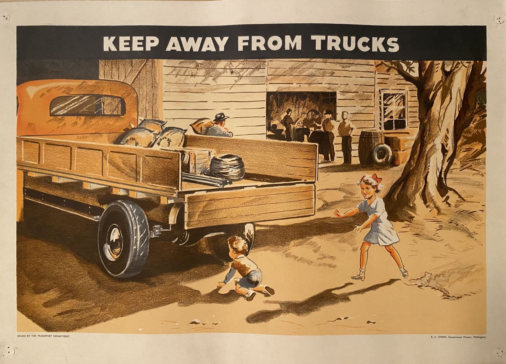 VINTAGE POSTER: Children's Road Safety / Keep Away From Trucks