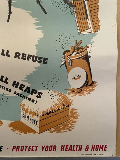 VINTAGE POSTER: New Zealand Department of Health / Flies Spread Disease