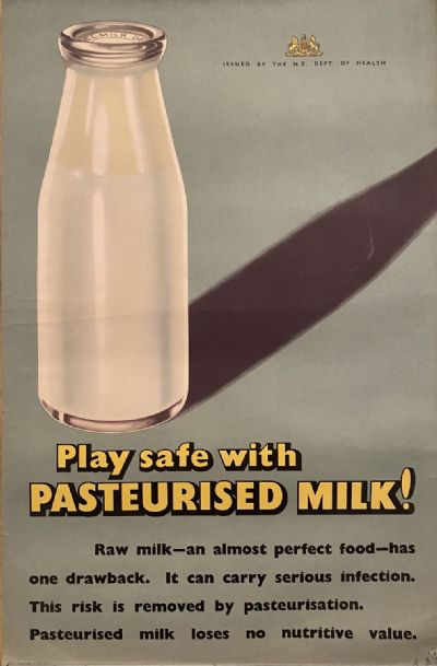 VINTAGE POSTER: New Zealand Department of Health / Pasteurised Milk 
