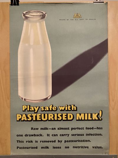 VINTAGE POSTER: New Zealand Department of Health / Pasteurised Milk