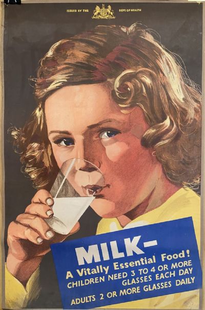 VINTAGE POSTER: New Zealand Department of Health / Milk - A Vitally Essential Food 