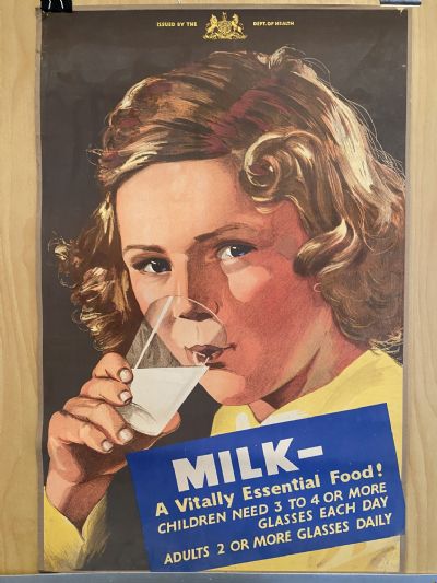 VINTAGE POSTER: New Zealand Department of Health / Milk - A Vitally Essential Food