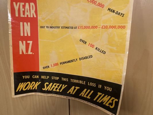 VINTAGE POSTER: New Zealand Departments of Labour and Health - Work Safety