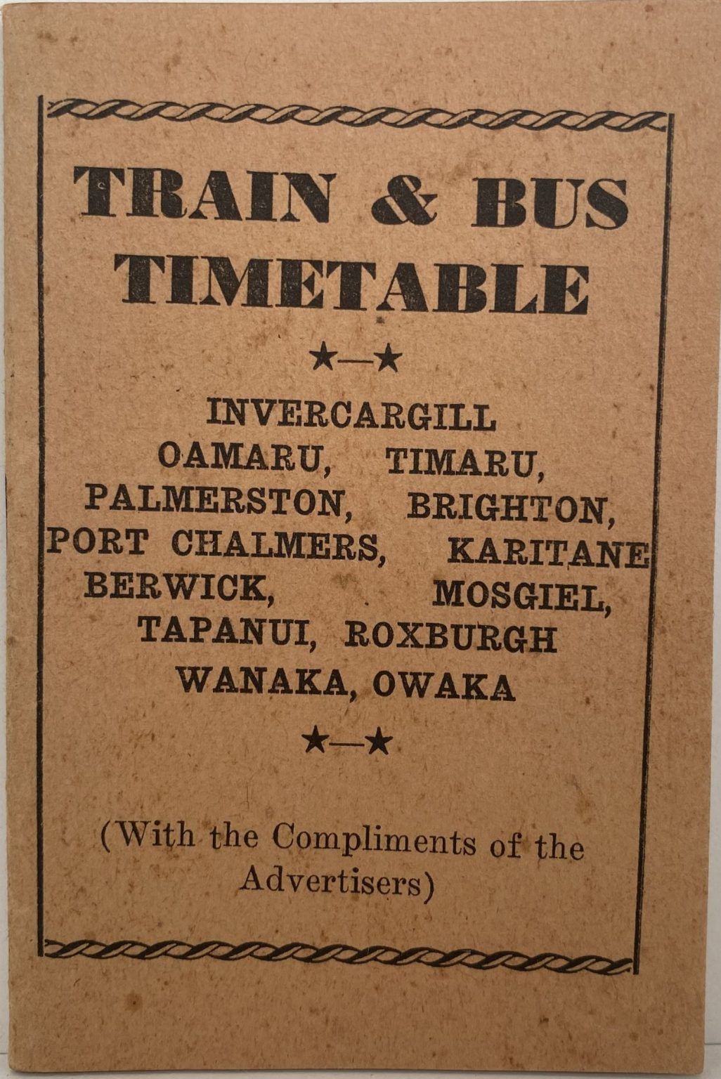 TRAIN & BUS TIMETABLE: New Zealand Rail Services 1930s