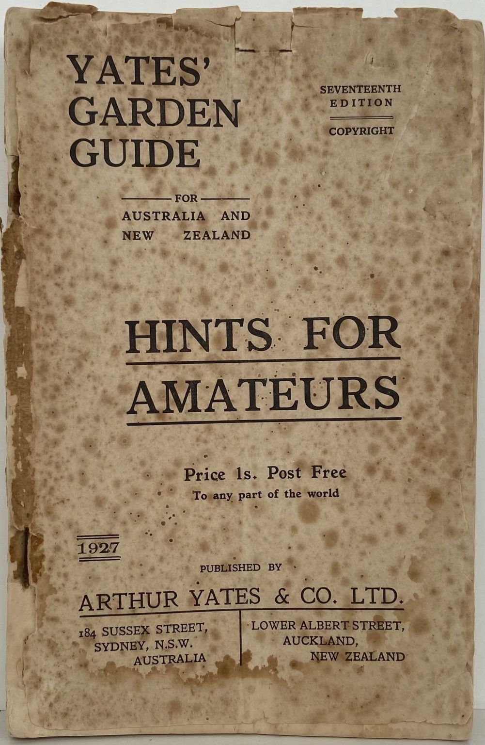 YATES GARDEN GUIDE: Hints for Amateurs 17th Edition