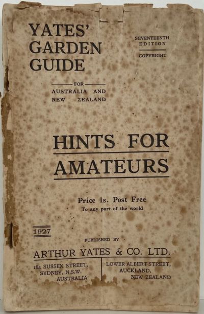 YATES GARDEN GUIDE: Hints for Amateurs 17th Edition 
