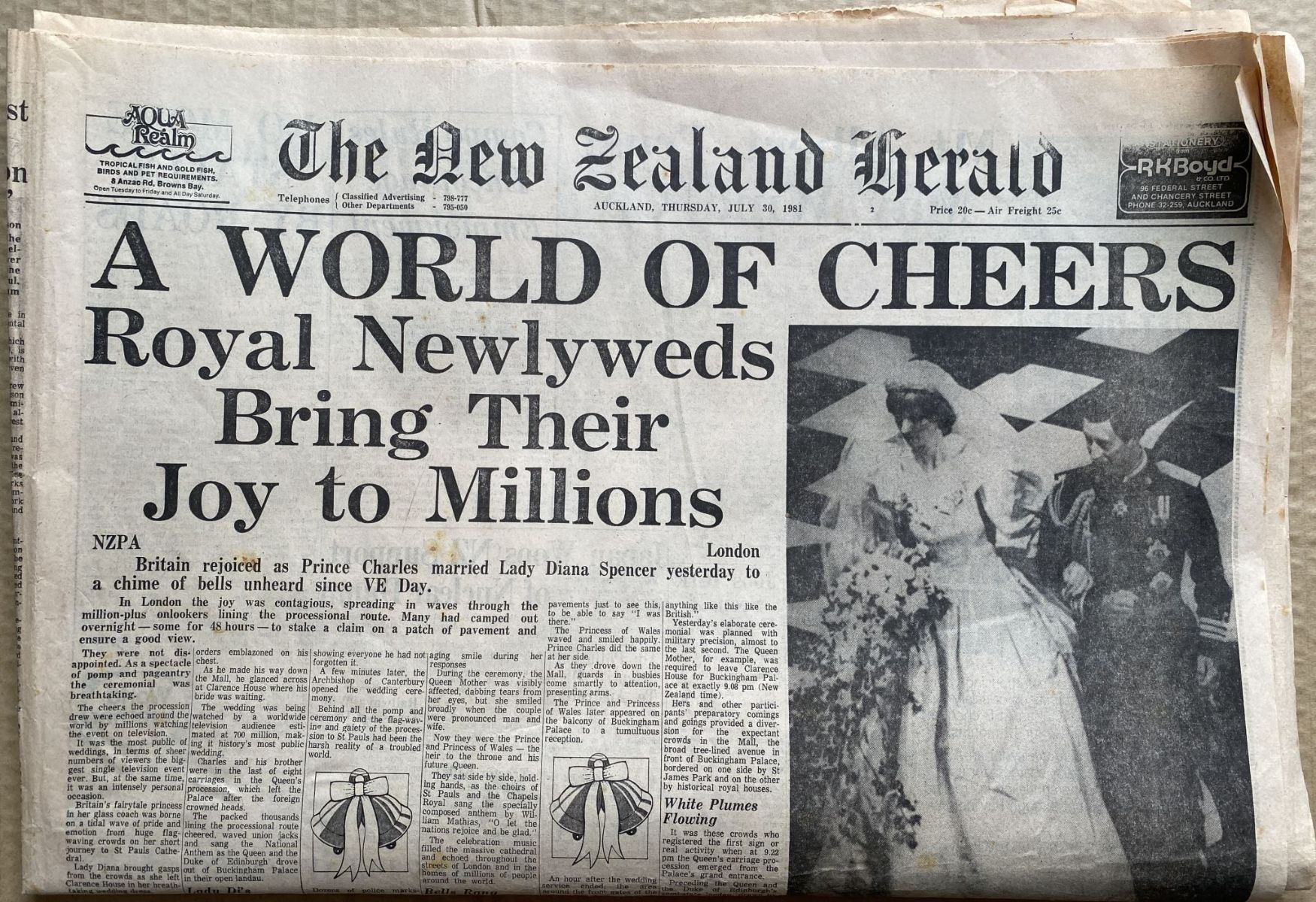OLD NEWSPAPER: The New Zealand Herald, 30 June 1981 - Royal wedding coverage