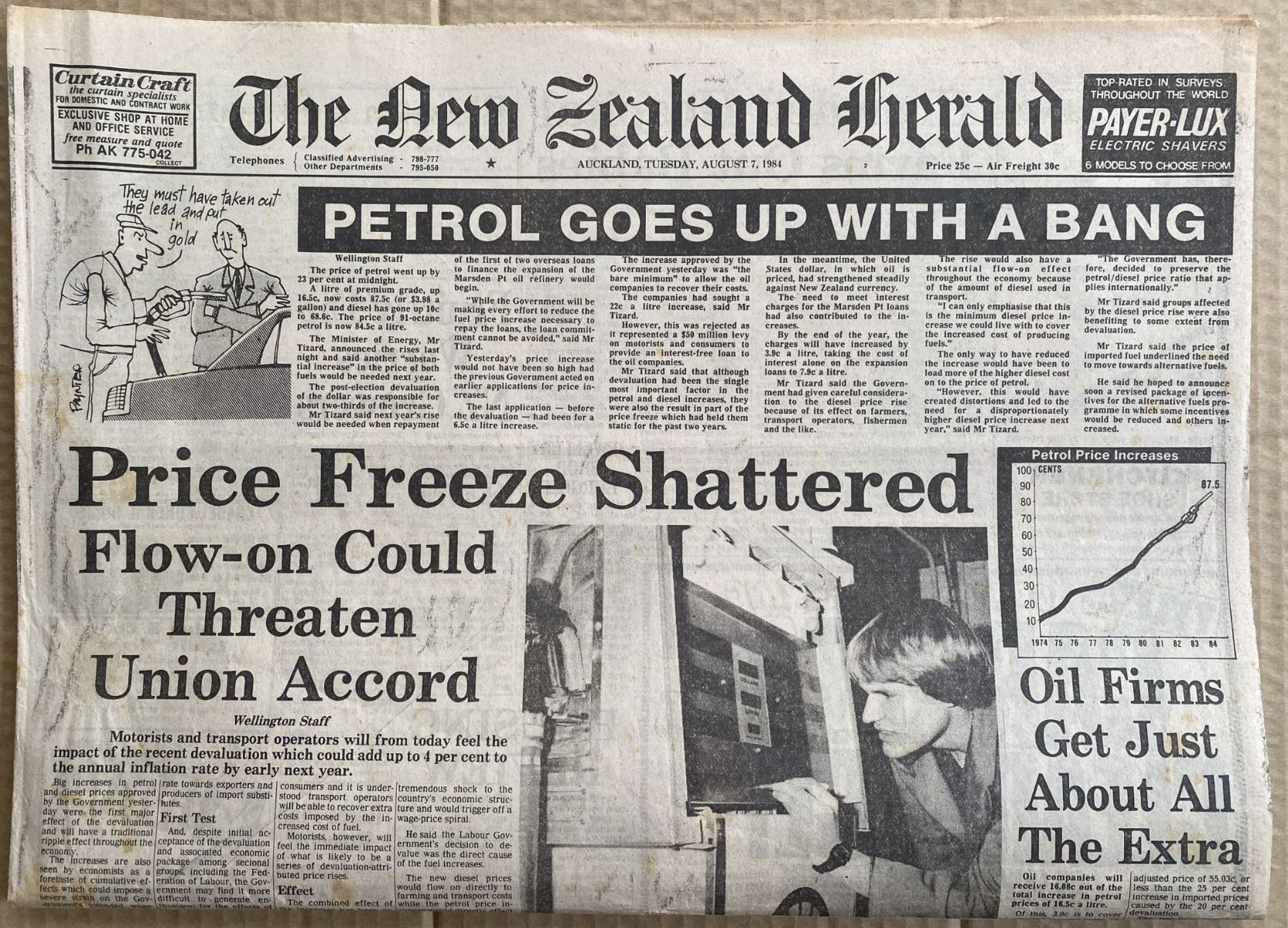 OLD NEWSPAPER: The New Zealand Herald, 7 August 1984 - Price Freeze coverage