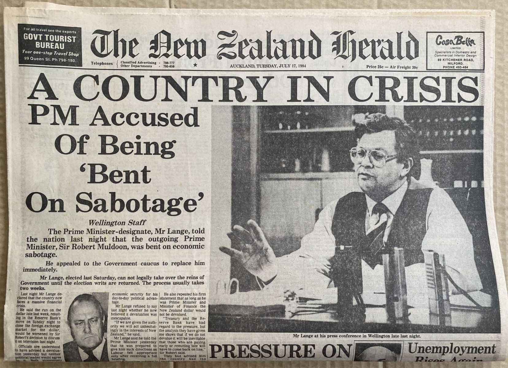 OLD NEWSPAPER: The New Zealand Herald, 17 June 1984 - NZ in crisis
