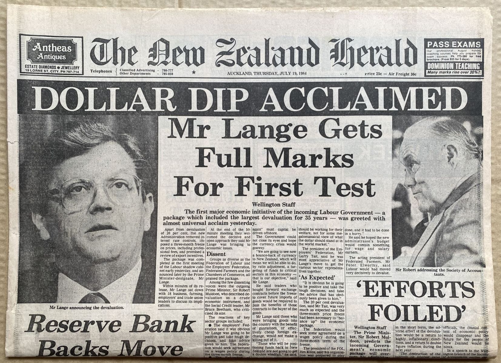 OLD NEWSPAPER: The New Zealand Herald, 19 July 1984 - Currency devaluation