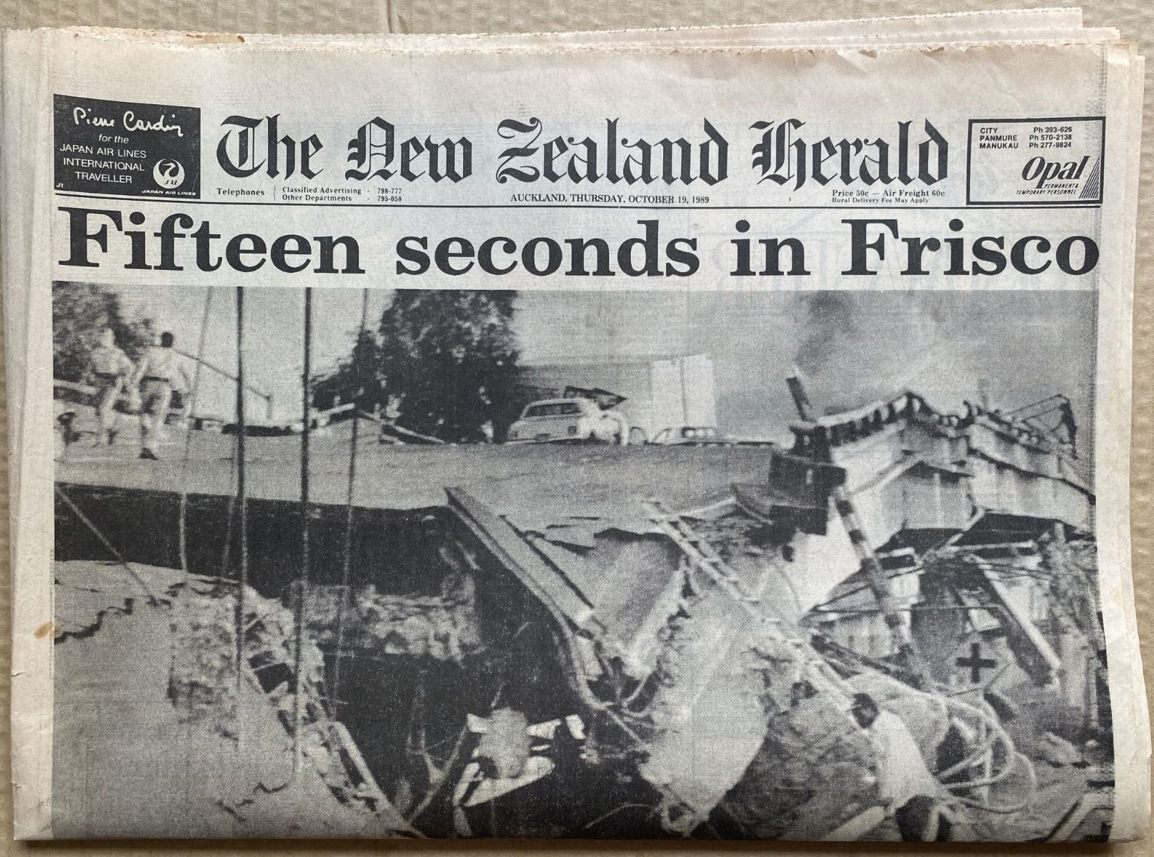 OLD NEWSPAPER: The New Zealand Herald, 19 October 1989 - San Francisco Quake