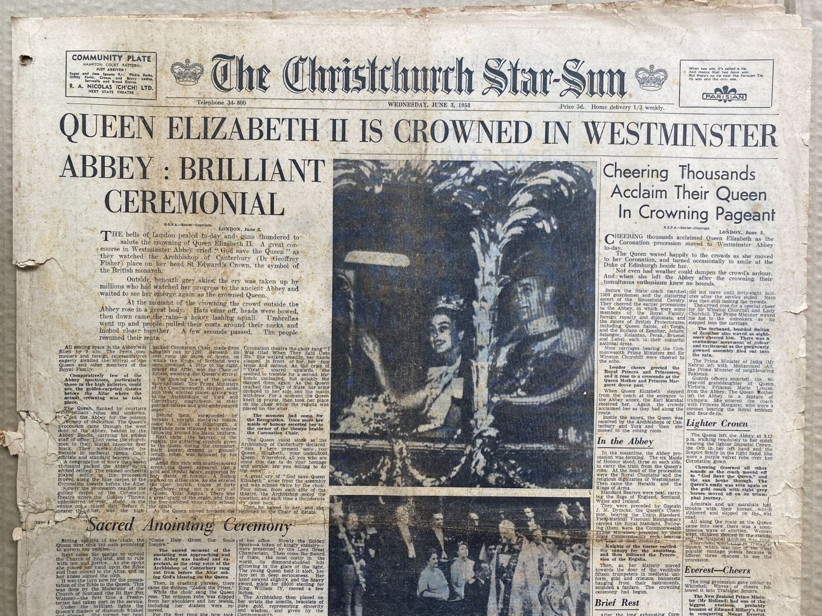 OLD NEWSPAPER: The Christchurch Star-Sun, 3 June 1953 - Queen Elizabeth crowned