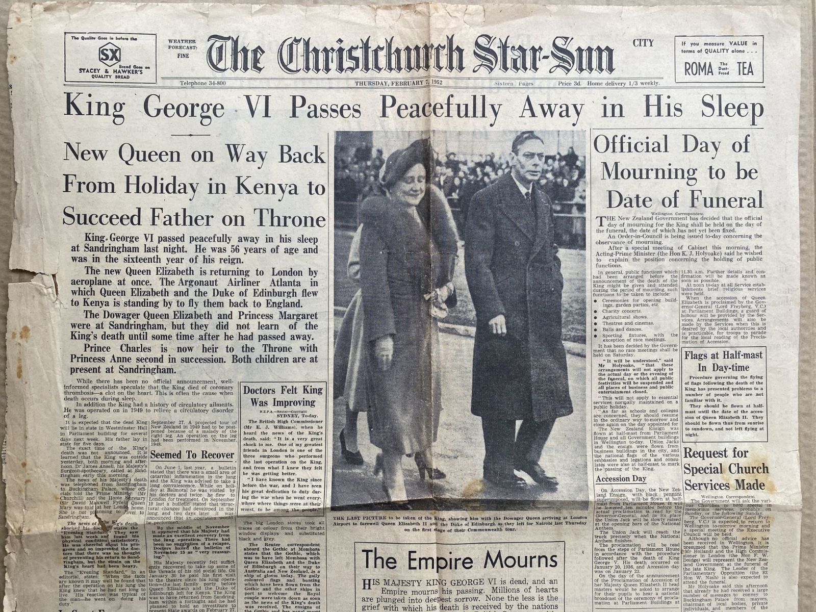 OLD NEWSPAPER: The Christchurch Star-Sun, 7 February 1952 - King George death