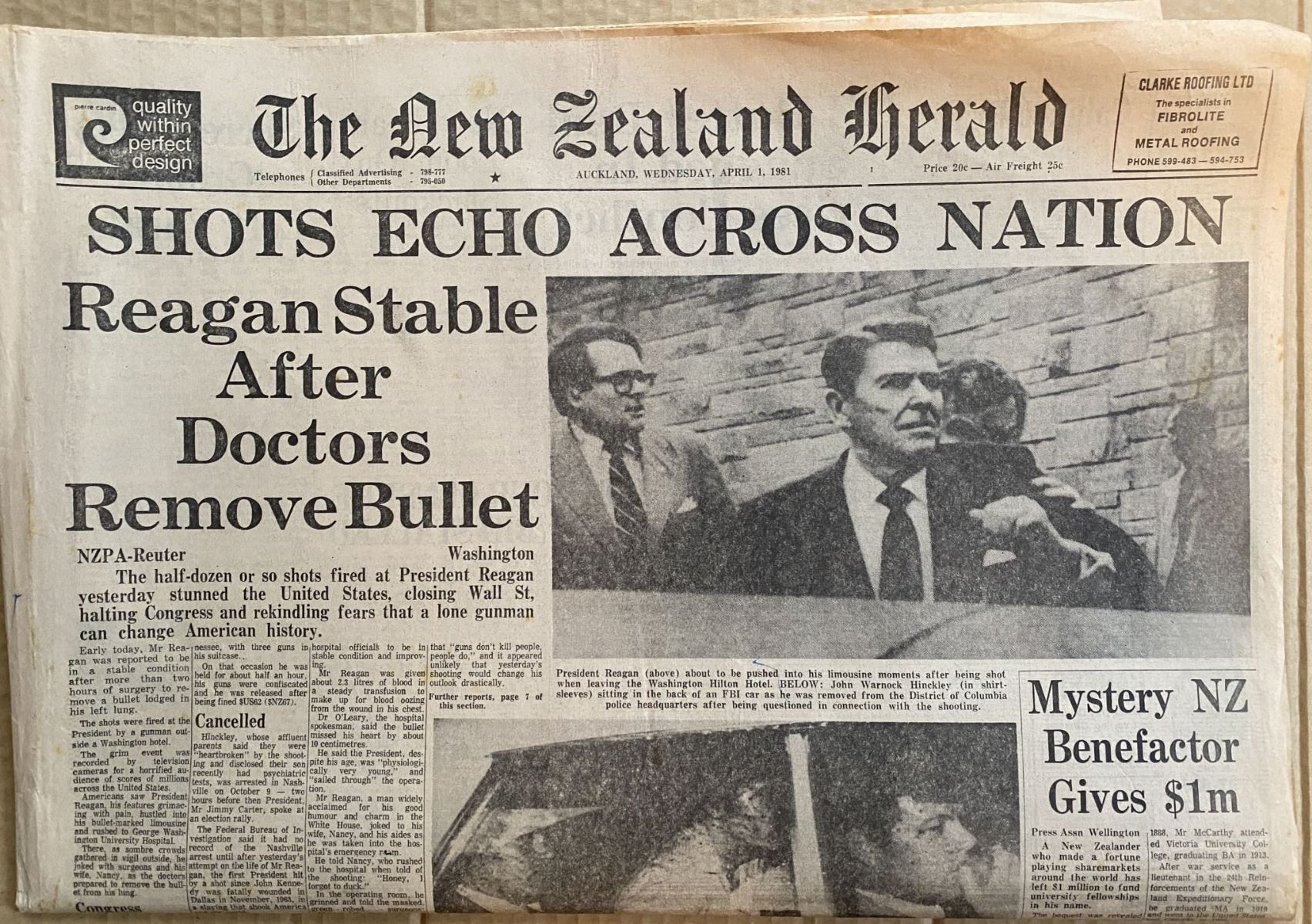OLD NEWSPAPER: The New Zealand Herald, 1 April 1981 - President Regan shot