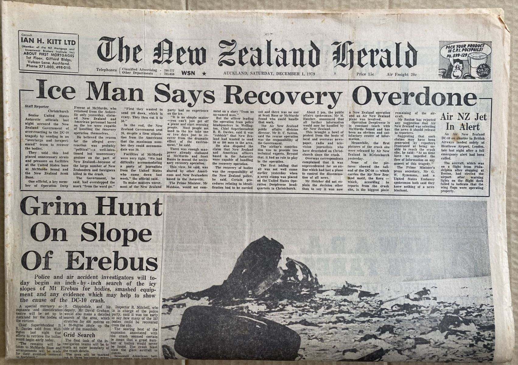OLD NEWSPAPER: The New Zealand Herald, 1 December 1979 - Erebus DC10 crash