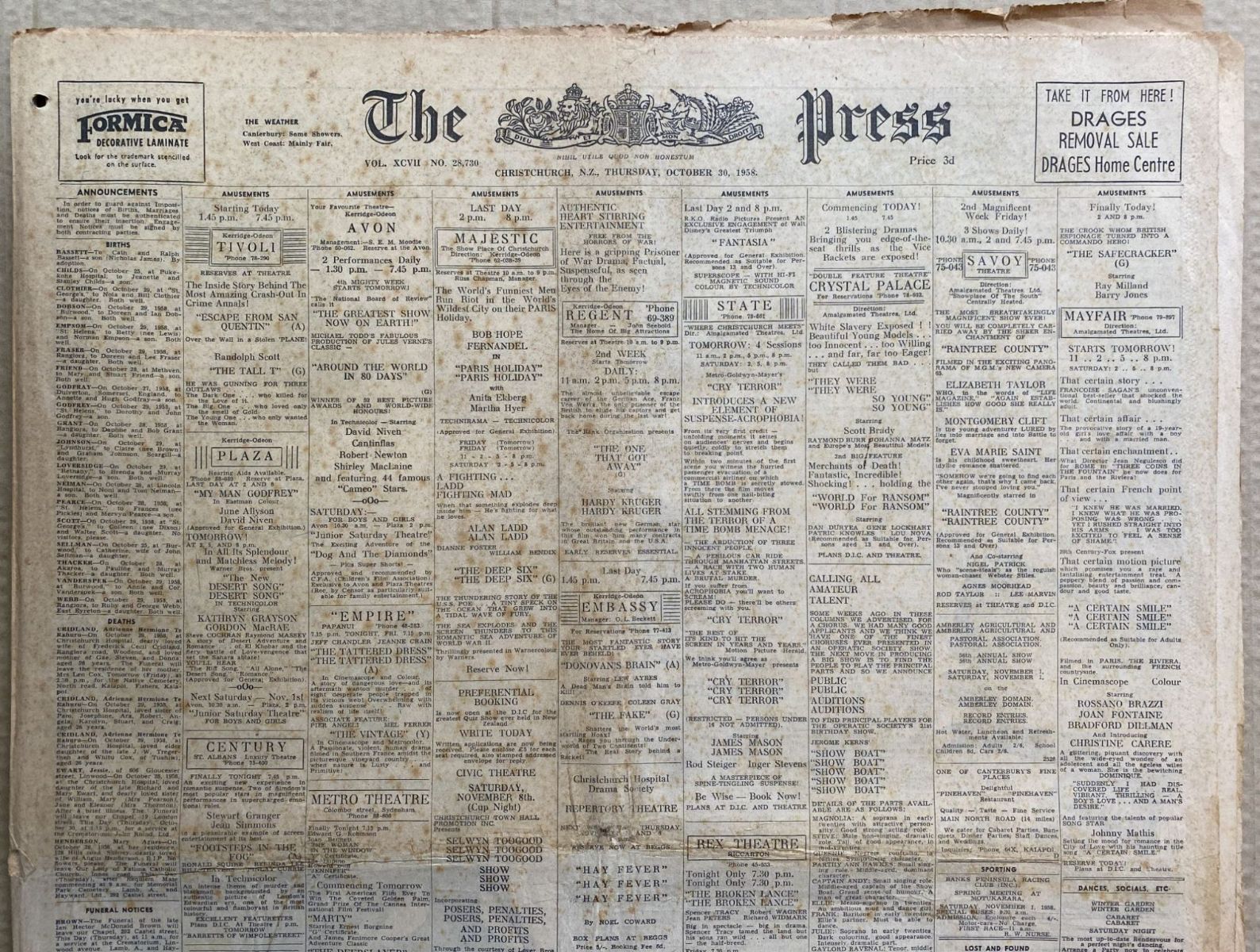 OLD NEWSPAPER: The Christchurch Press, 30 October 1958