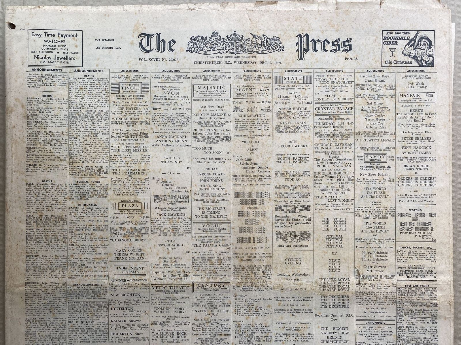 OLD NEWSPAPER: The Christchurch Press, 9 December 1959