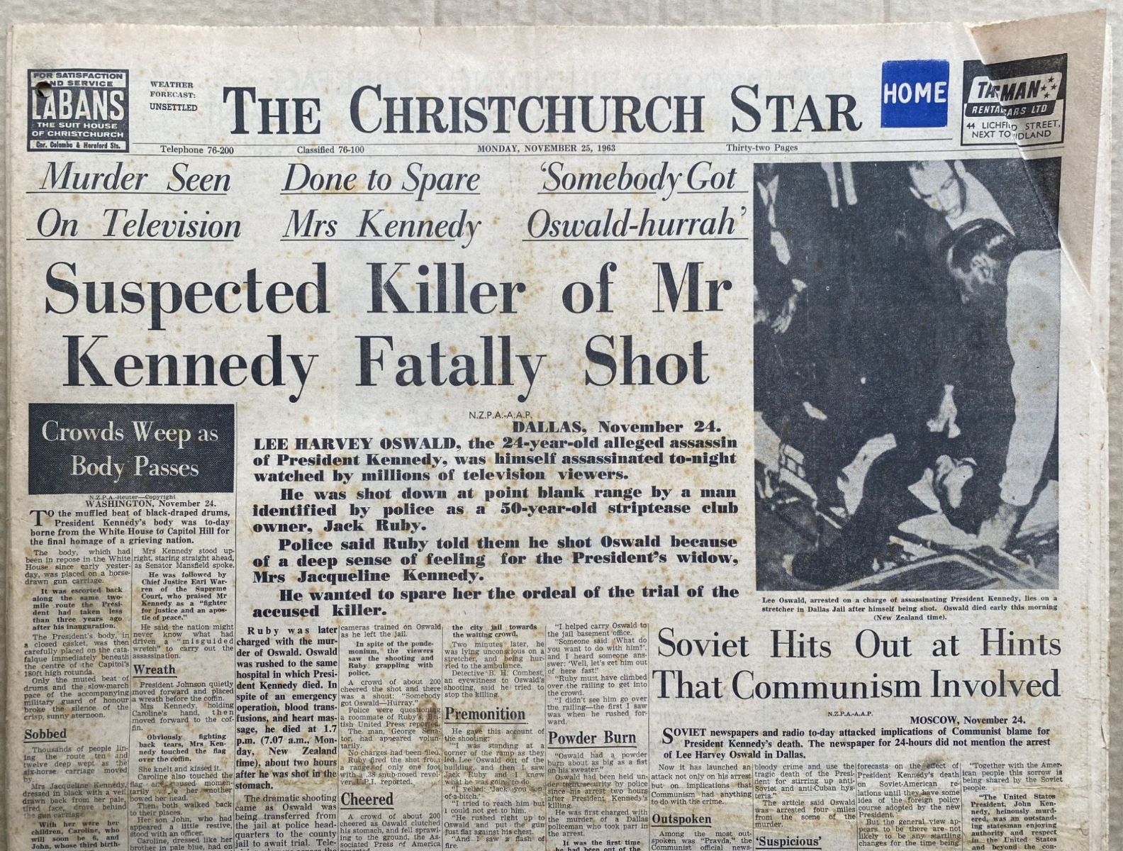 OLD NEWSPAPER: The Christchurch Star, 25 November 1963 - JFK Assassination