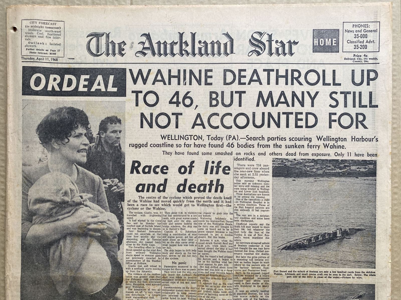 OLD NEWSPAPER: The Auckland Star, 11 April 1968 - Wahine disaster