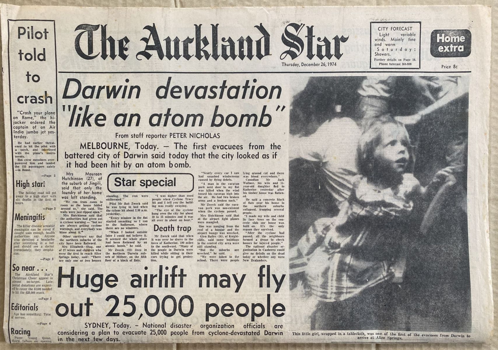 OLD NEWSPAPER: The Auckland Star, 26 December 1974 - Darwin Cyclone
