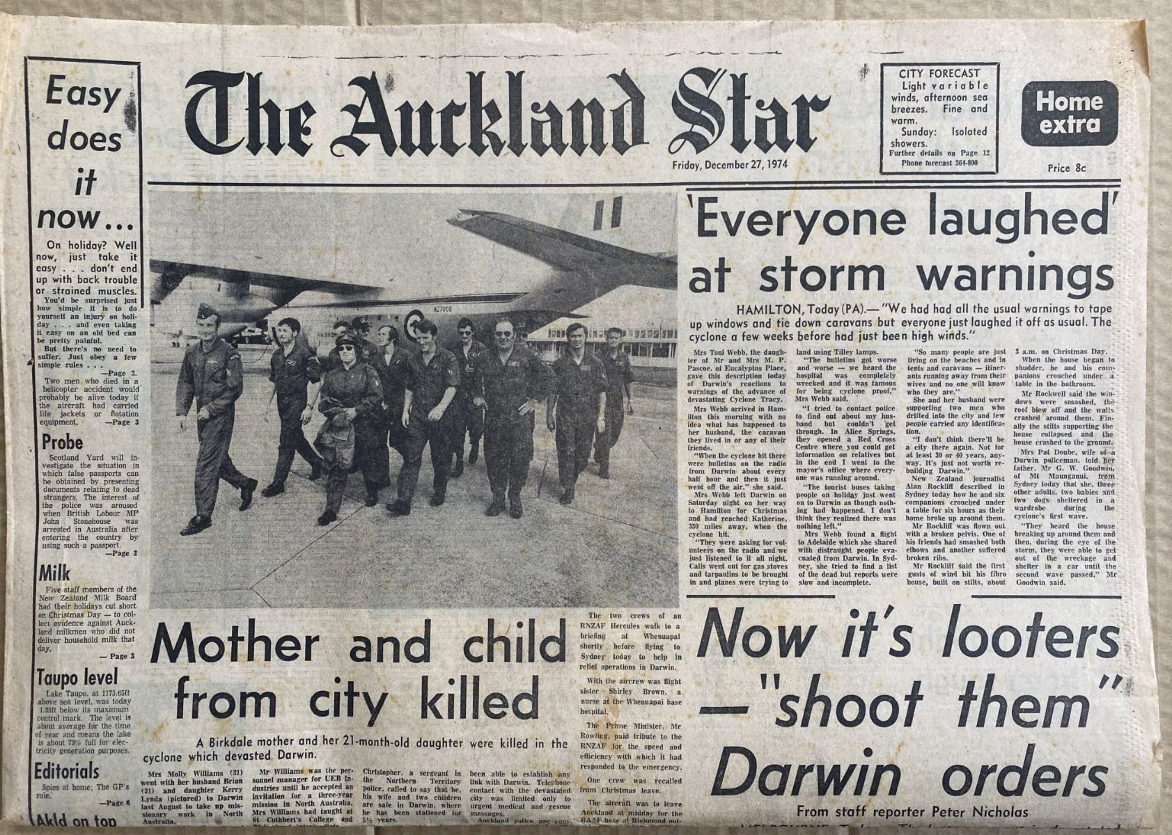 OLD NEWSPAPER: The Auckland Star, 27 December 1974 - Darwin Cyclone