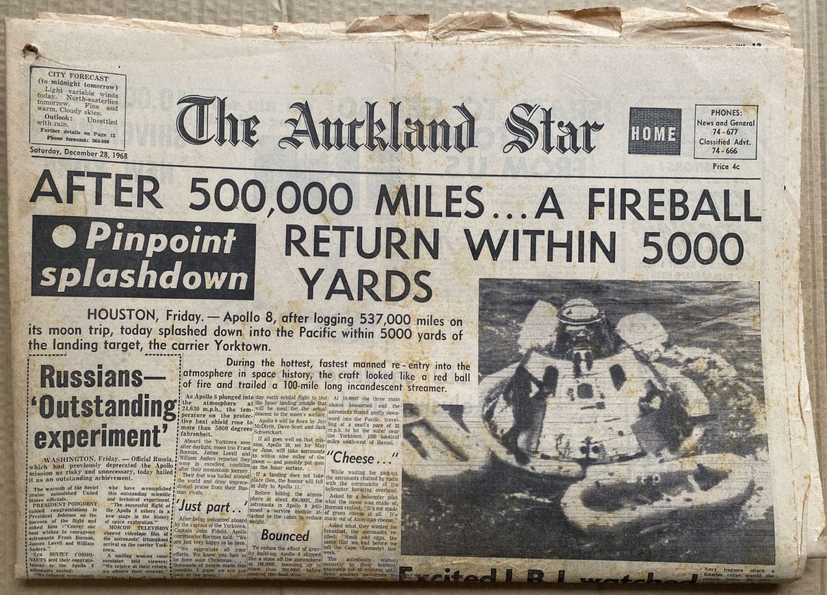 OLD NEWSPAPER: The Auckland Star, 28 December 1968 - Moon Landing Special
