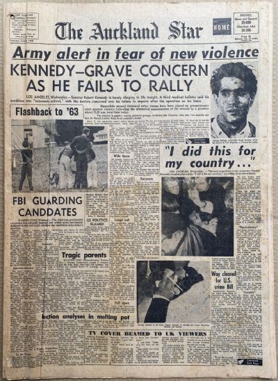 OLD NEWSPAPER: The Auckland Star, 6 June 1968 - Robert Kennedy Assassination