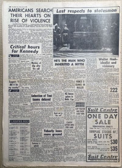 OLD NEWSPAPER: The Auckland Star, 6 June 1968 - Robert Kennedy Assassination