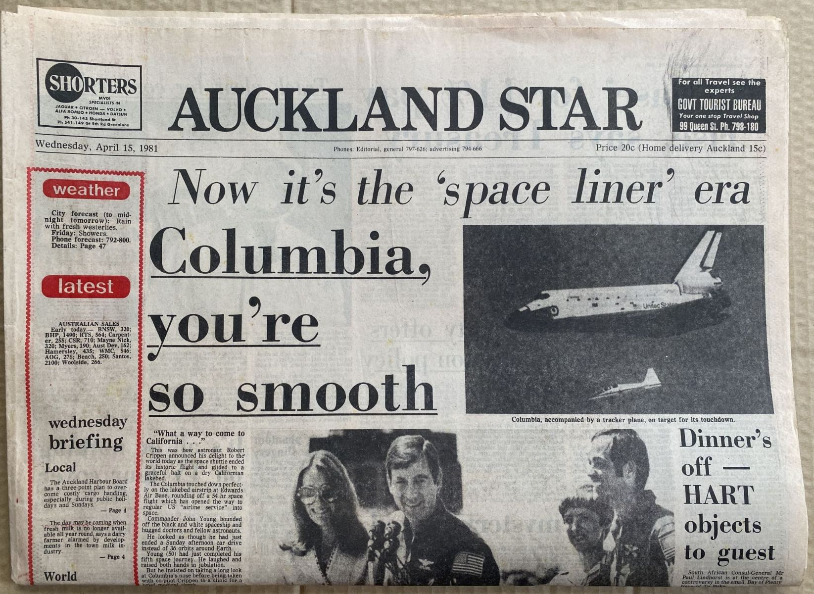 OLD NEWSPAPER: Auckland Star, 15 April 1981 - Space Shuttle Columbia