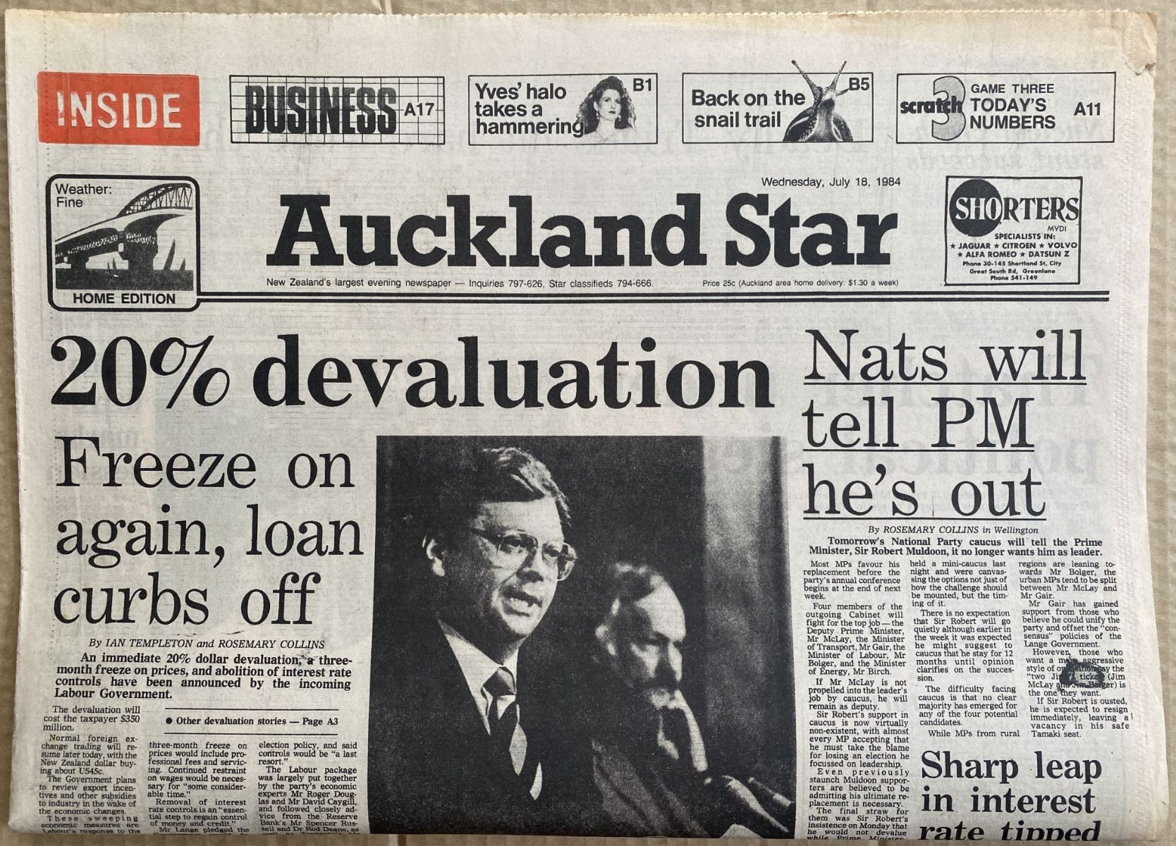 OLD NEWSPAPER: Auckland Star, 18 July 1984 - Currency Devaluation