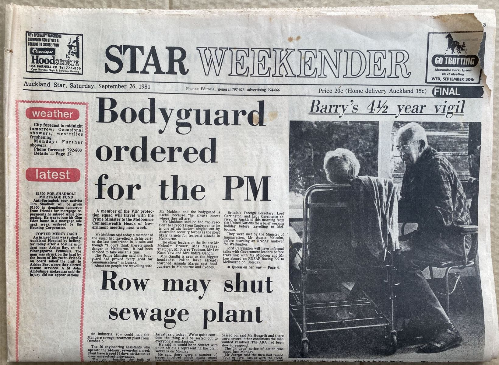 OLD NEWSPAPER: Star Weekender, 26 September 1981 - Bodyguard for PM