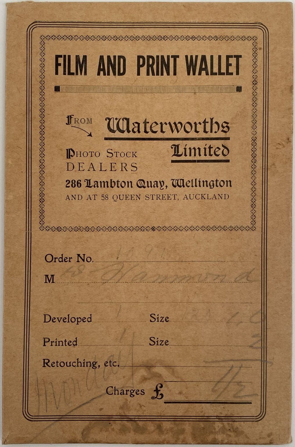 OLD PHOTO / NEGATIVE WALLET: Waterworks Ltd, Wellington