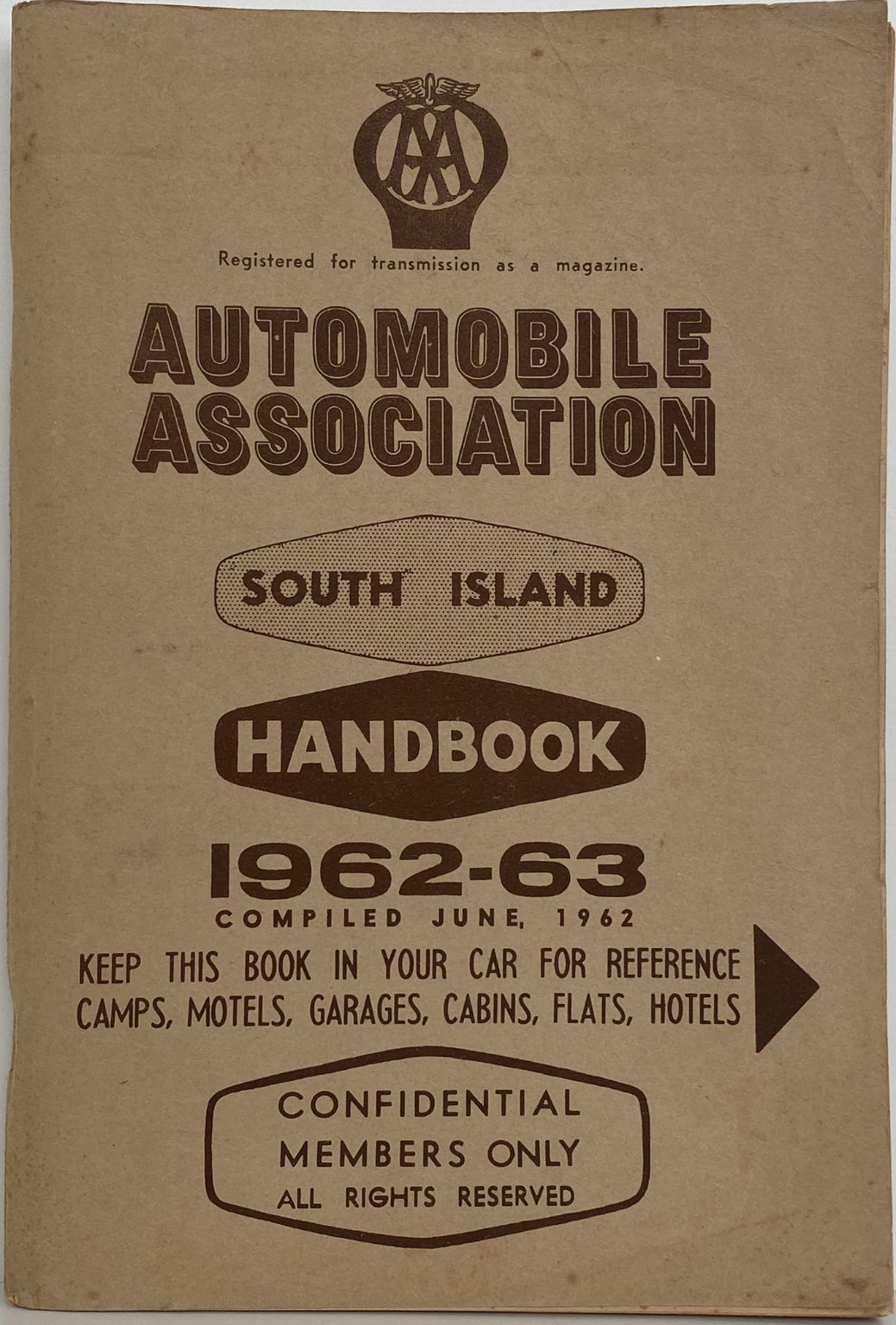 AUTOMOBILE ASSOCIATION: South Island Handbook 1962-63