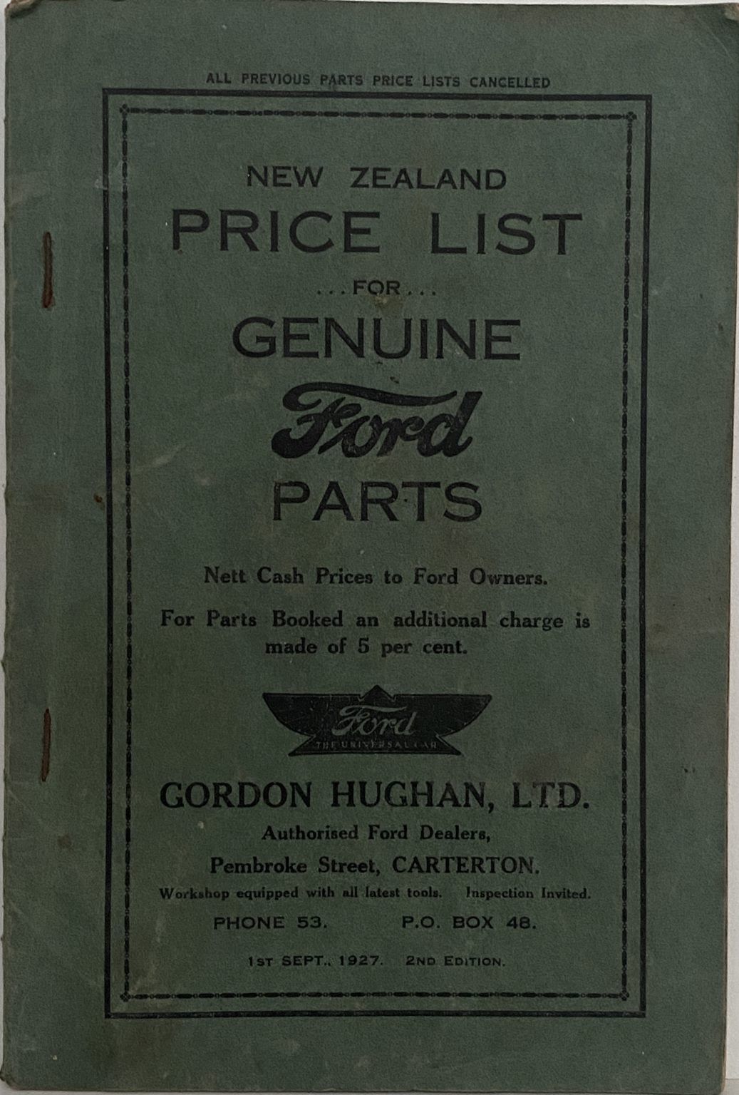 FORD PARTS NZ: Genuine Price List 1927
