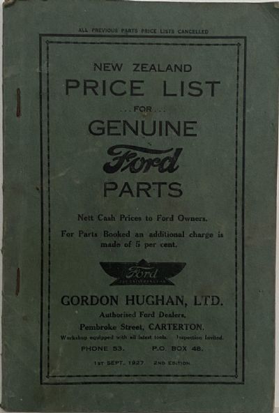 FORD PARTS NZ: Genuine Price List 1927