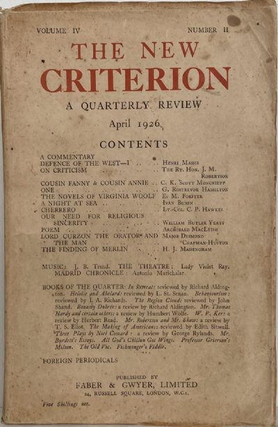 THE NEW CRITERION: A Quarterly Review - Vol. IV, No. I, January 1926 