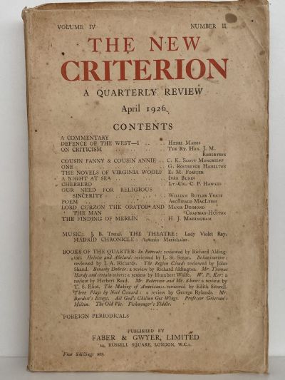 THE NEW CRITERION: A Quarterly Review - Vol. IV, No. I, January 1926