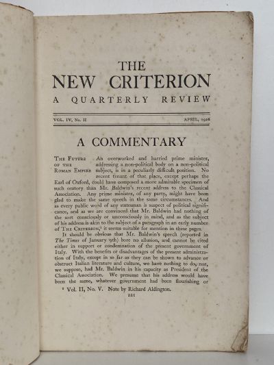 THE NEW CRITERION: A Quarterly Review - Vol. IV, No. I, January 1926