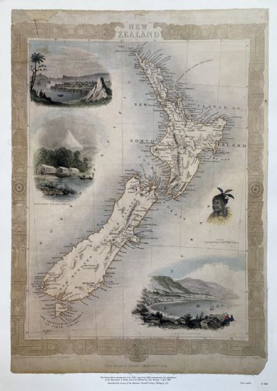 VINTAGE MAP: Tallis Map of New Zealand 1852