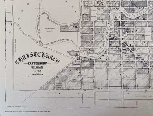 VINTAGE MAP: Christchurch, Canterbury 1862 