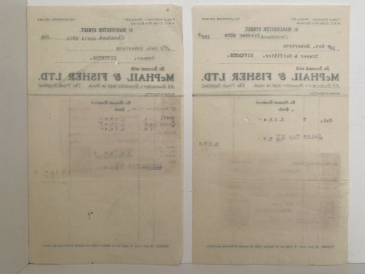 OLD INVOICES / RECEIPTS: McPhail & Fisher Ltd - Clothing Manufacturers of Christchurch 1935