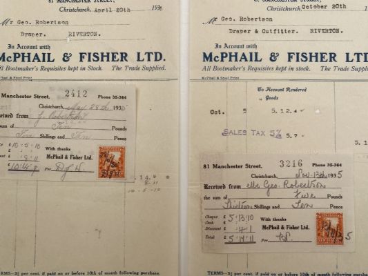 OLD INVOICES / RECEIPTS: McPhail & Fisher Ltd - Clothing Manufacturers of Christchurch 1935 