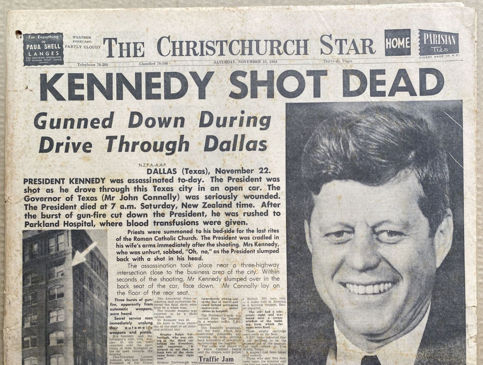 OLD NEWSPAPER: The Christchurch Star, 23 November 1963 - JFK Assassination