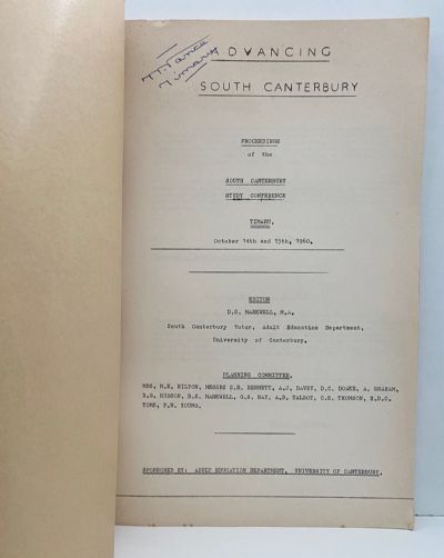 ADVANCING SOUTH CANTERBURY: Proceedings Of The South Canterbury Study Conference