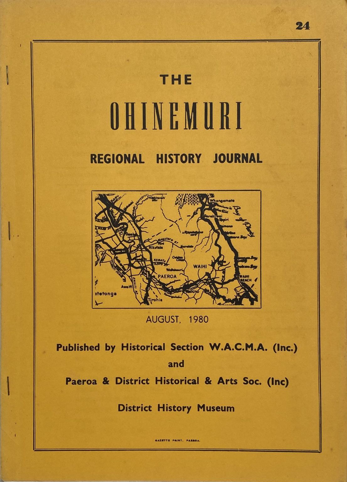 THE OHINEMURI REGIONAL HISTORY JOURNAL: August 1980